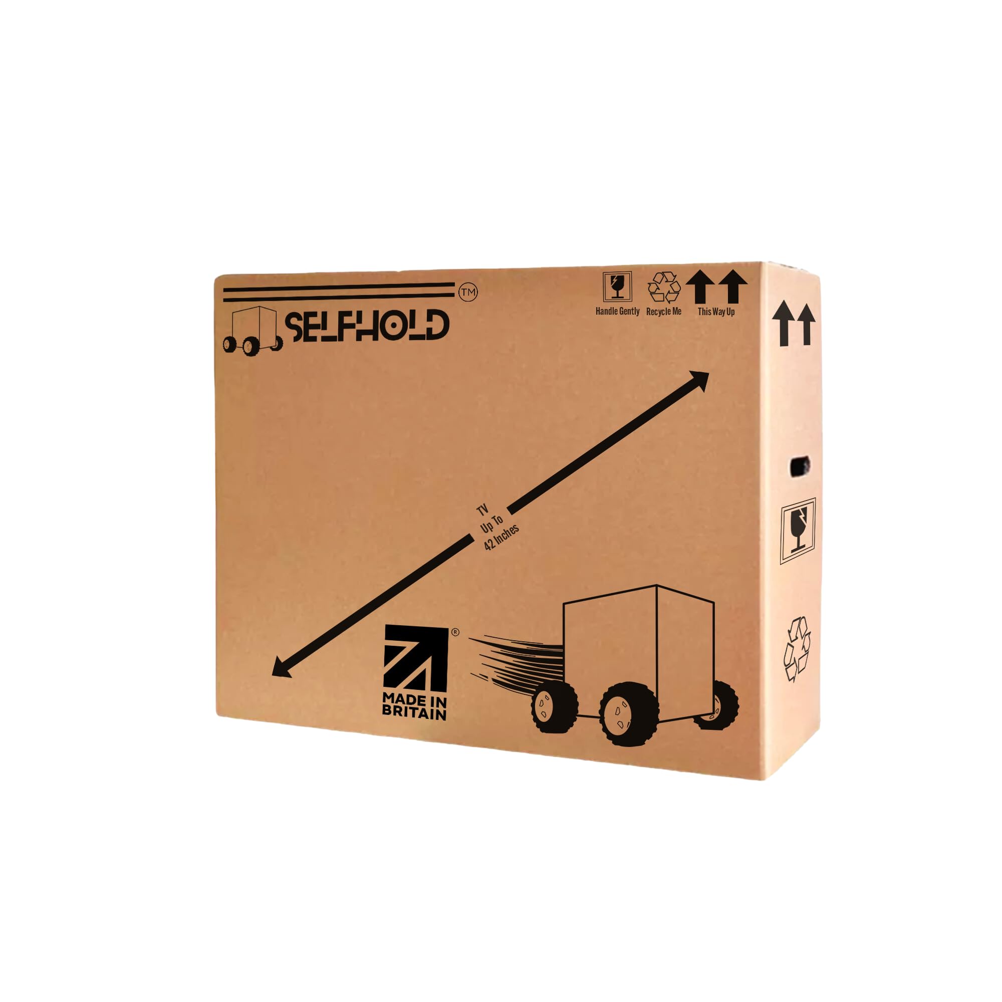 SelfHold TV Boxes for Moving House - Available Size 22 inch to 85 inch - Double Wall Solid Cardboard TV Box for Packing, Storing, Shipping | With Handles and Extra Strength (32")