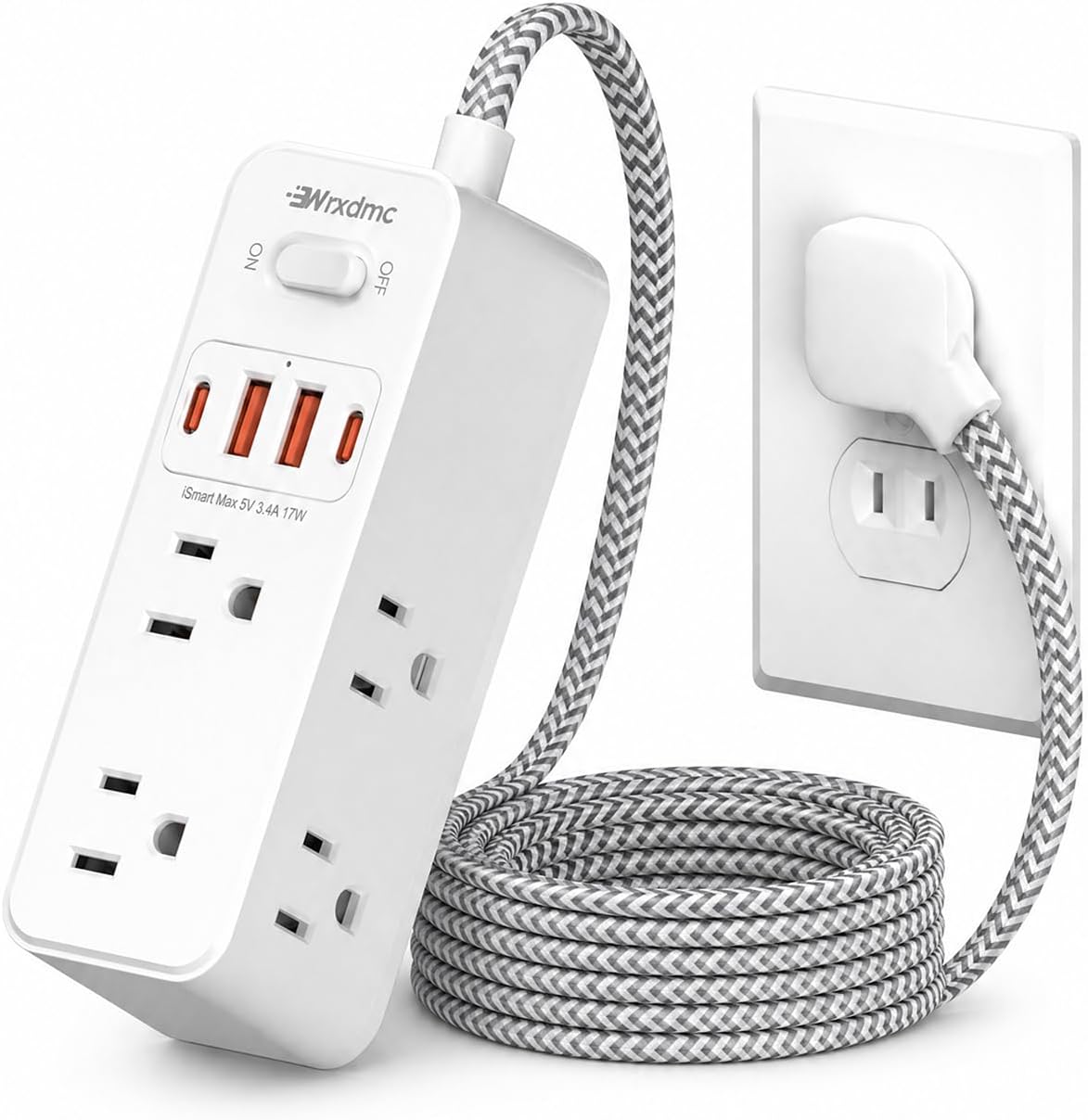 2 Prong Power Strip, WRXDMC 2 Prong to 3 Prong Outlet Adapter,1400J Two Prong Surge Protector,10ft Extension Cord, 6 AC Outlets with 1 USB C Ports and 2 USB A Port, Wall Mountable, Ideal for Old House