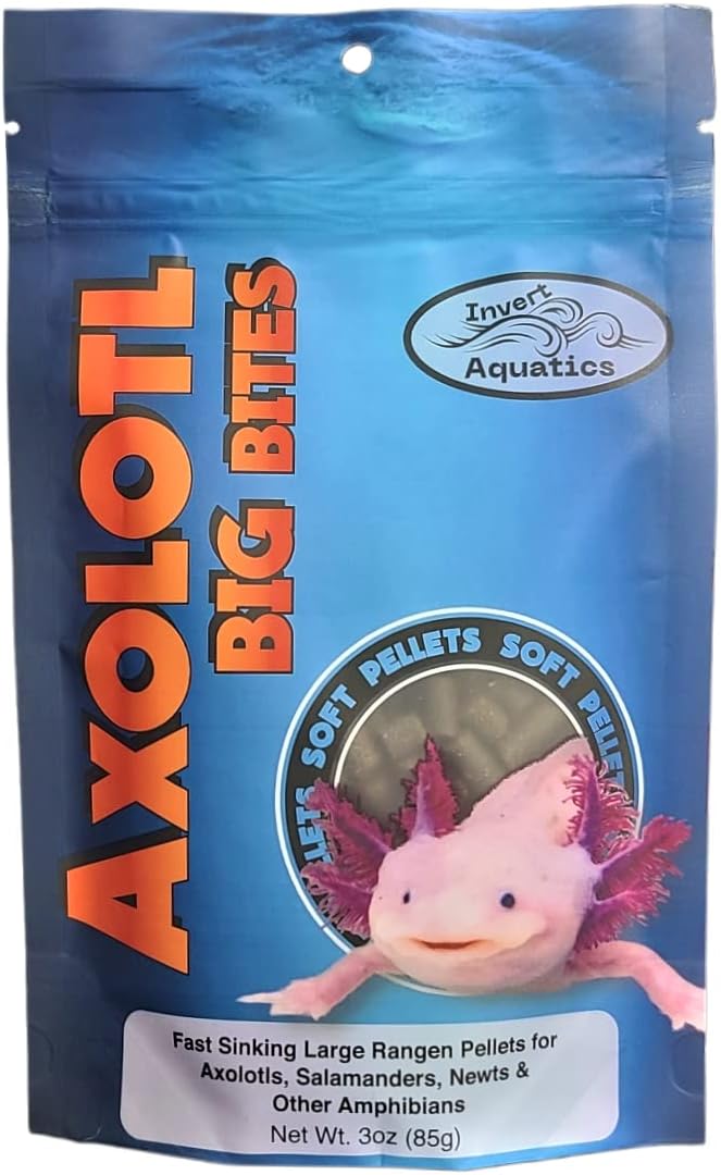 Axolotl Big Bites - Fast Sinking, Soft Pellet Daily Diet for Axolotls, Newts, Salamanders & Other Amphibians (3 oz (85g))