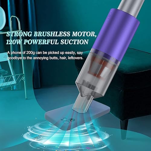 Miniatura 3 de Mini aspiradora, portátil, dos velocidades ajustables, carga USB, motor sin escobillas de 120 W, potente succión de 15 KPa, para el hogar, oficina,