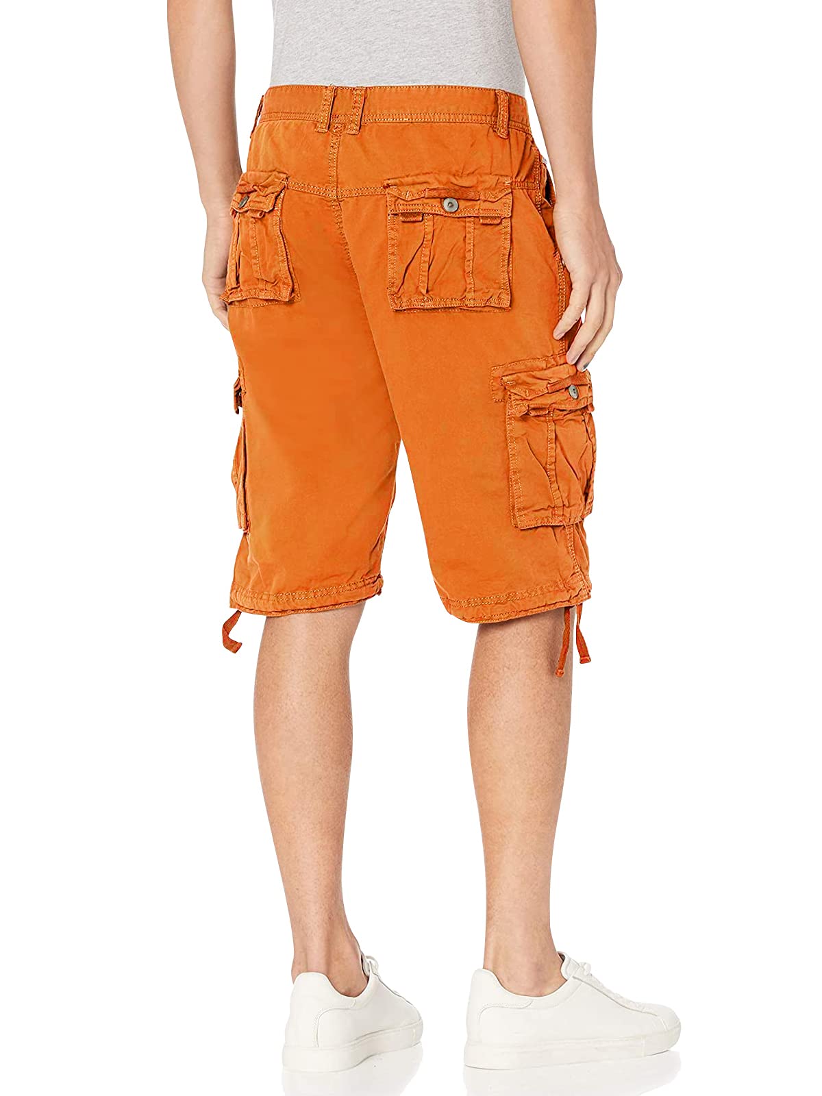 Homme Short Cargo de Combat en Coton Bermuda Décontracté avec Poches Multiples Taille Loose Shorts Casual Idéal pour Travail ou Extérieur Eté Orange 54