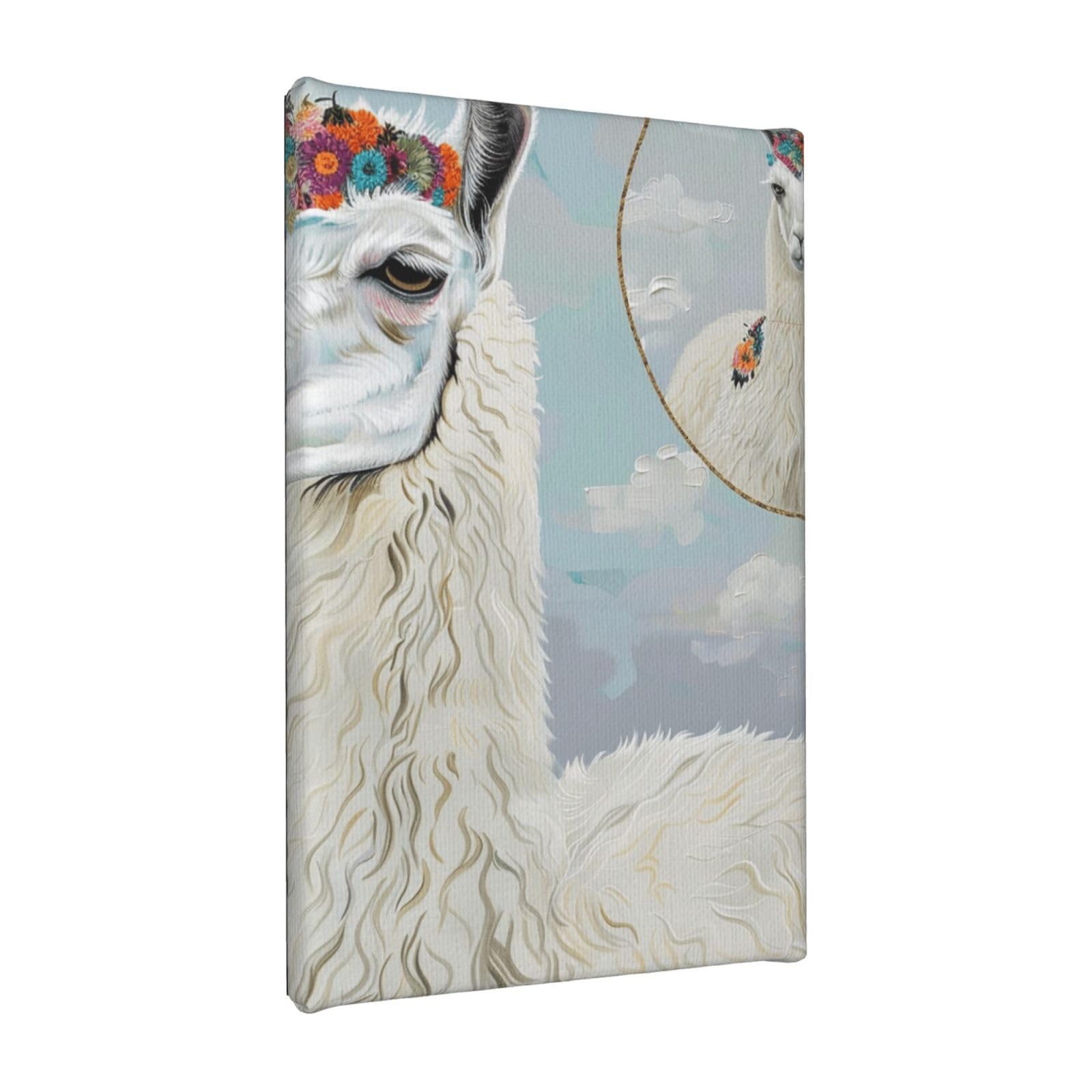 YKLJG Llama Printed Wall Art Canvas Painting 20x30 CM Wooden Framed Picture Painting Artwork Prints for Bedroom Kitchen Home Office Decor