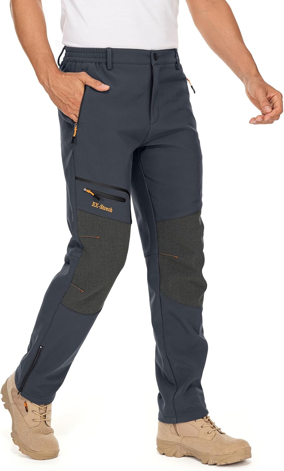 Mens Waterproof Hiking Pants,Snow Ski Fleece Lined Insulated Pants Soft Shell Winter Pants Camping Fishing Work Outdoor