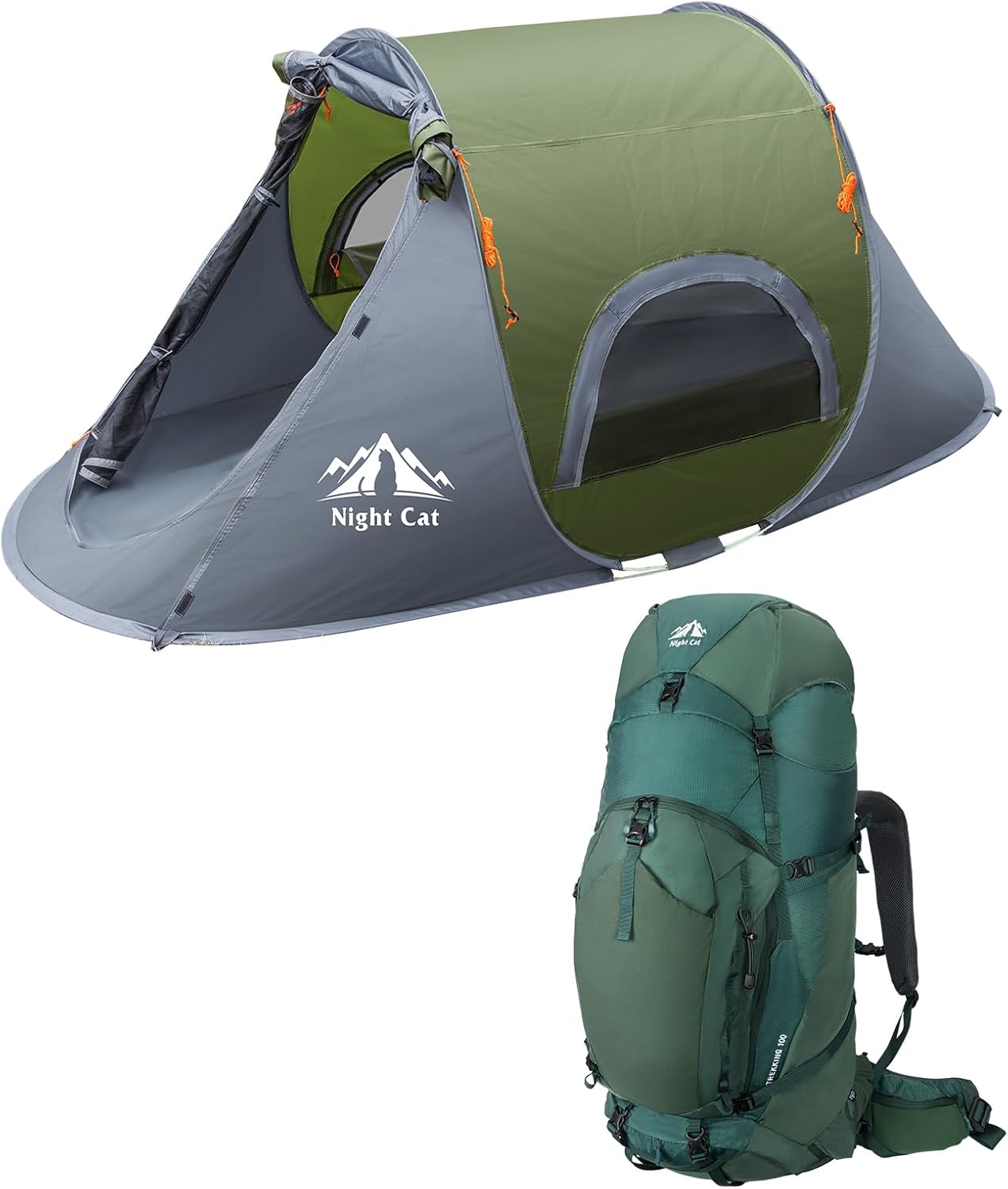 Night Cat Pop-up Camping Tent with Internal-Frame Hiking Backpack 100L for 1 Person Tent Waterproof Instant Easy Setup Outdoor Tent