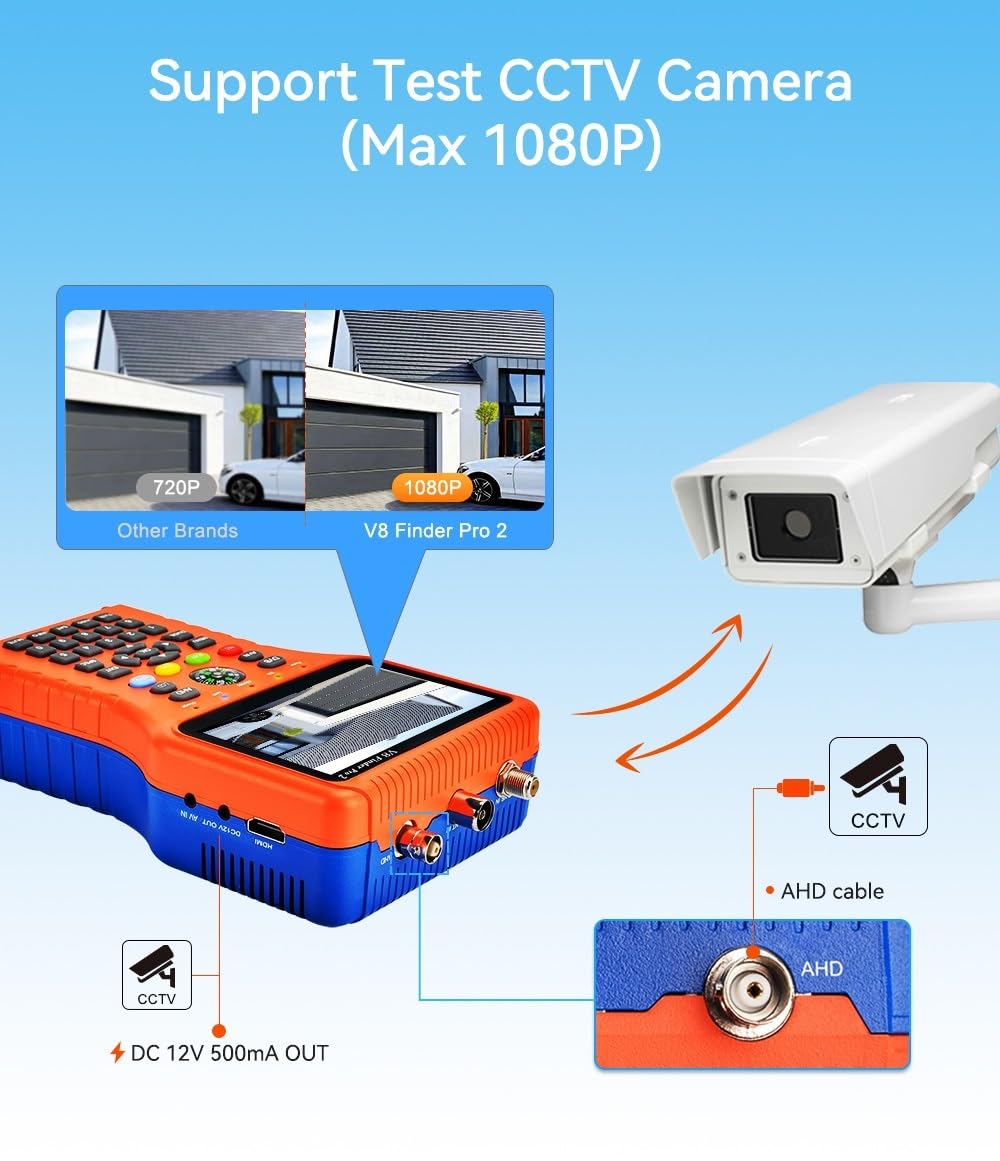 Receptor de Satélite, V8 Finder Pro2 - Medidor de señal satelital DVB-S2/T2/C, buscador satélite Digital HD con HEVC MPEG-4, Receptor TV