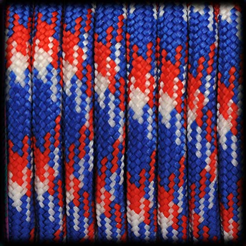 Paracord 550 Seil Blau | Rot | Weiß | 31 Meter Nylon/Polyester-Seil mit 7 Kern-Stränge | für Armband | Knüpfen von Hunde-Leine oder Hunde-Halsband zum selber machen | Seil mit 4mm Stärke | Mehrzweck-Seil | Survival-Seil | Parachute Cord belastbar bis 250kg (550lbs) - Marke Ganzoo