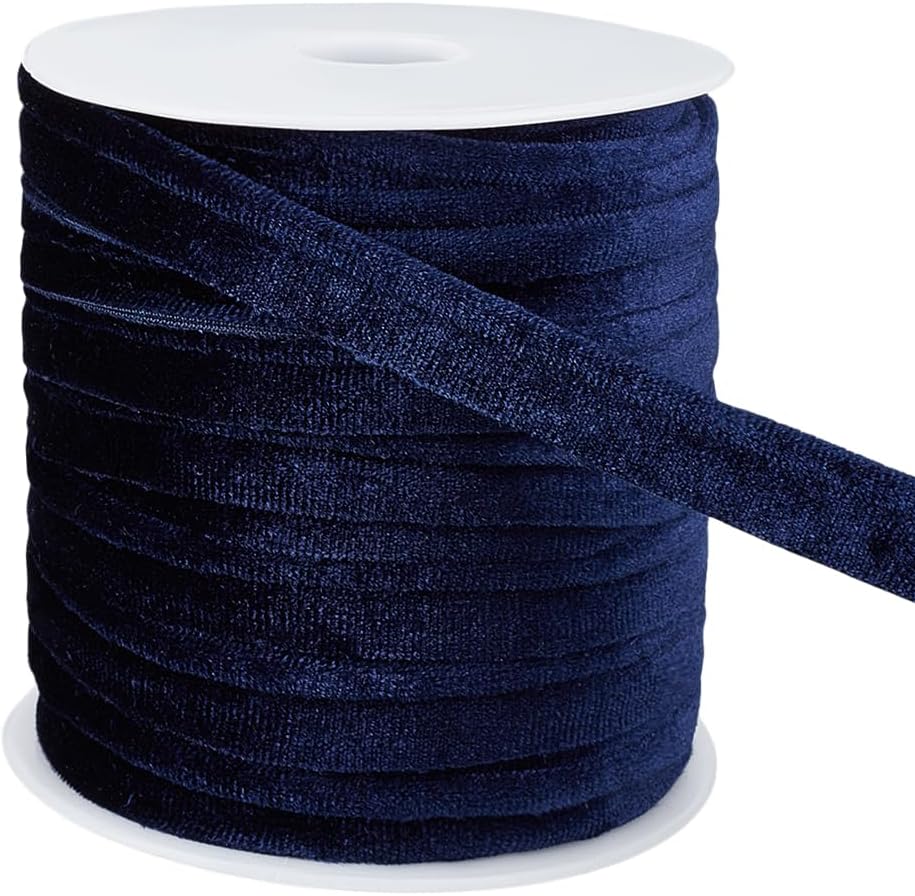 BENECREAT 18Yards Medium Blue Velvet Piping Bias Tape, 0.47inch Wide Lip Cord Trim Piping Trim with Welting Cord for Sewing Clothing Upholstery Trimming