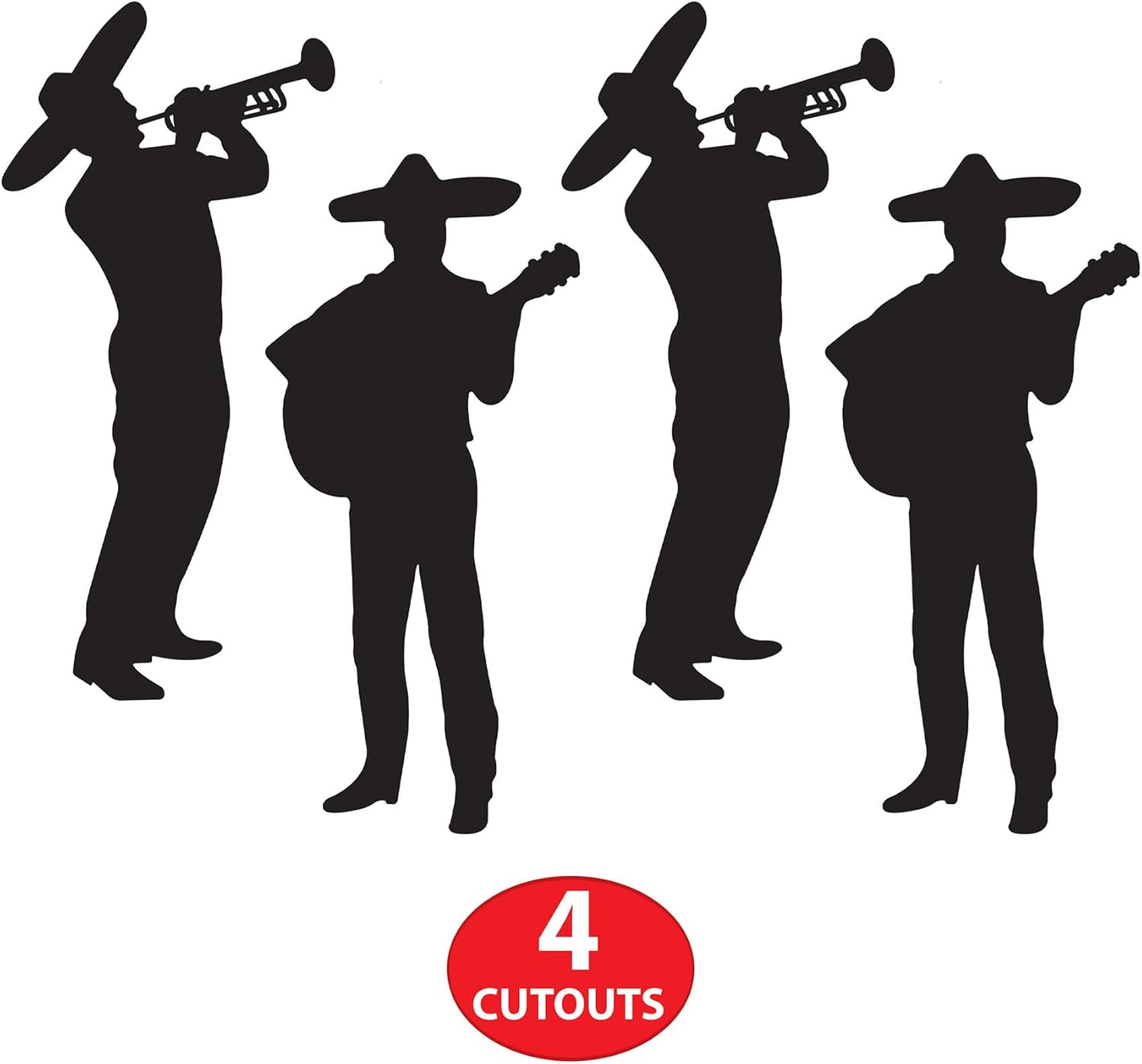 Beistle Mariachi Band Silhouettes, Set of 4- Fiesta Party Decor Props for Mexican Theme Celebrations, Musician Wall Art, and Cinco de Mayo and Taco Tuesday Decorations