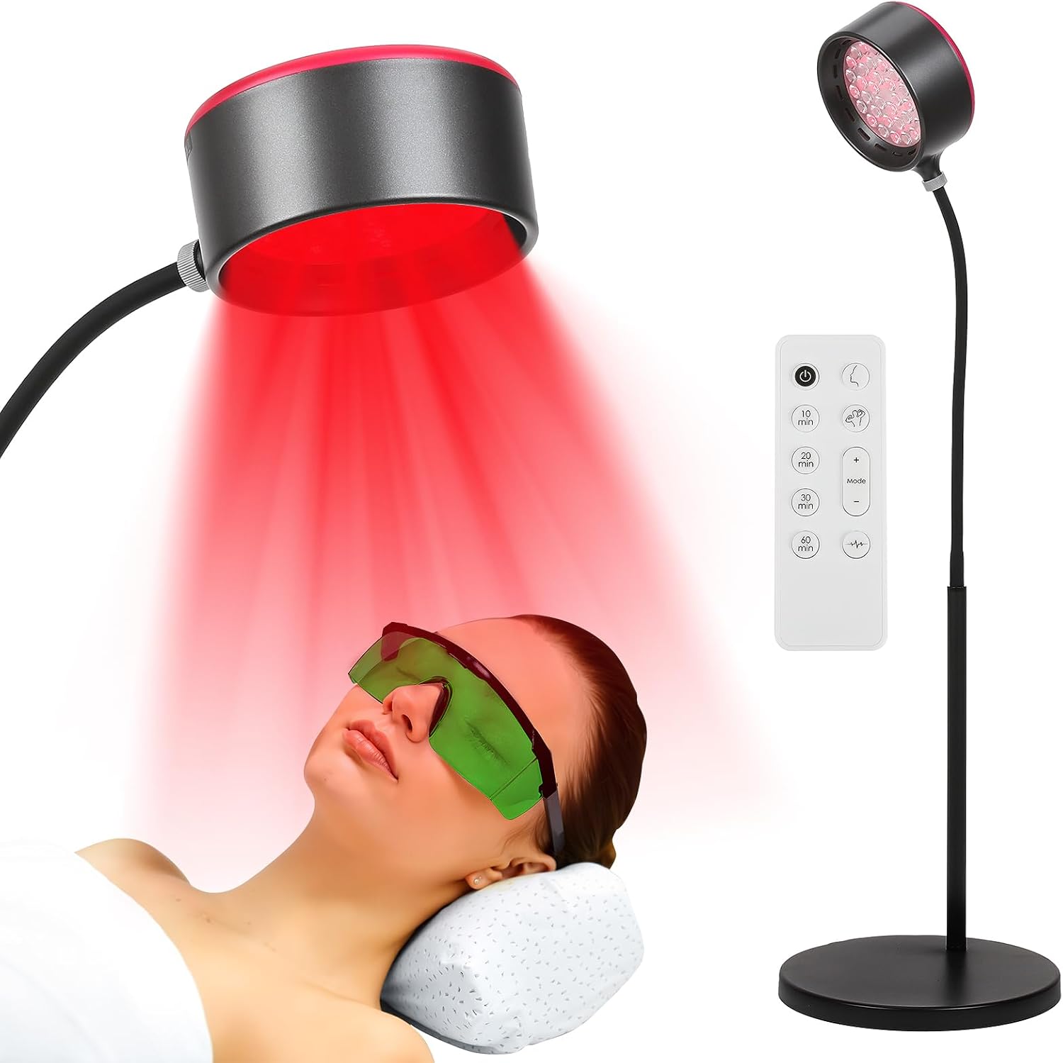 VARIPOWDER Red Light Therapy for Face and Boby Infrared Heat Lamp with Adjustable Stand LED 660nm and 850nm Red-Light for Skin Care (Black)