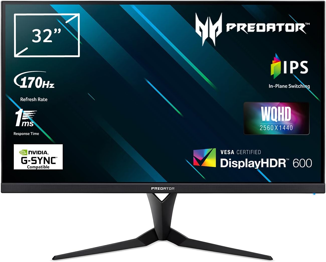 Acer Predator XB323UGPbmiiphzx Monitor Gaming G-SYNC Compatible 32, Display IPS WQHD, 170 Hz, 1 ms, 16:9, HDMI 2.0, DP 1.2a, USB 3.0, Lum 400 (600 Peak), Speaker, Cavi HDMI, USB3 Inclusi, Nero