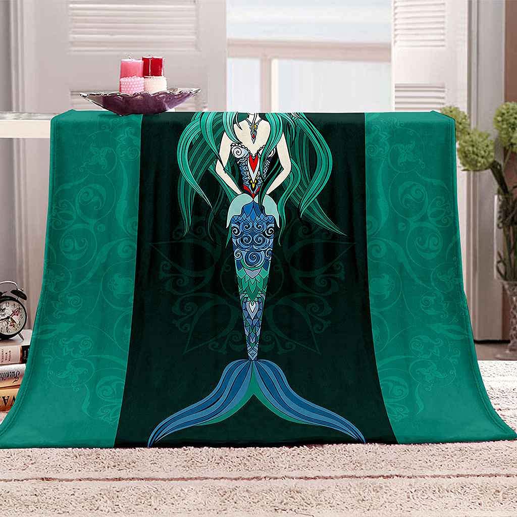 Couverture flanelle sirène 3D douce 150x200cm pour lit et canapé