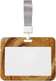 Molten Gold Whirlpool Sparkling Sliding Id Badge Holder Hard Plastic Work Card Case Name Tag Protector for Nurses Office