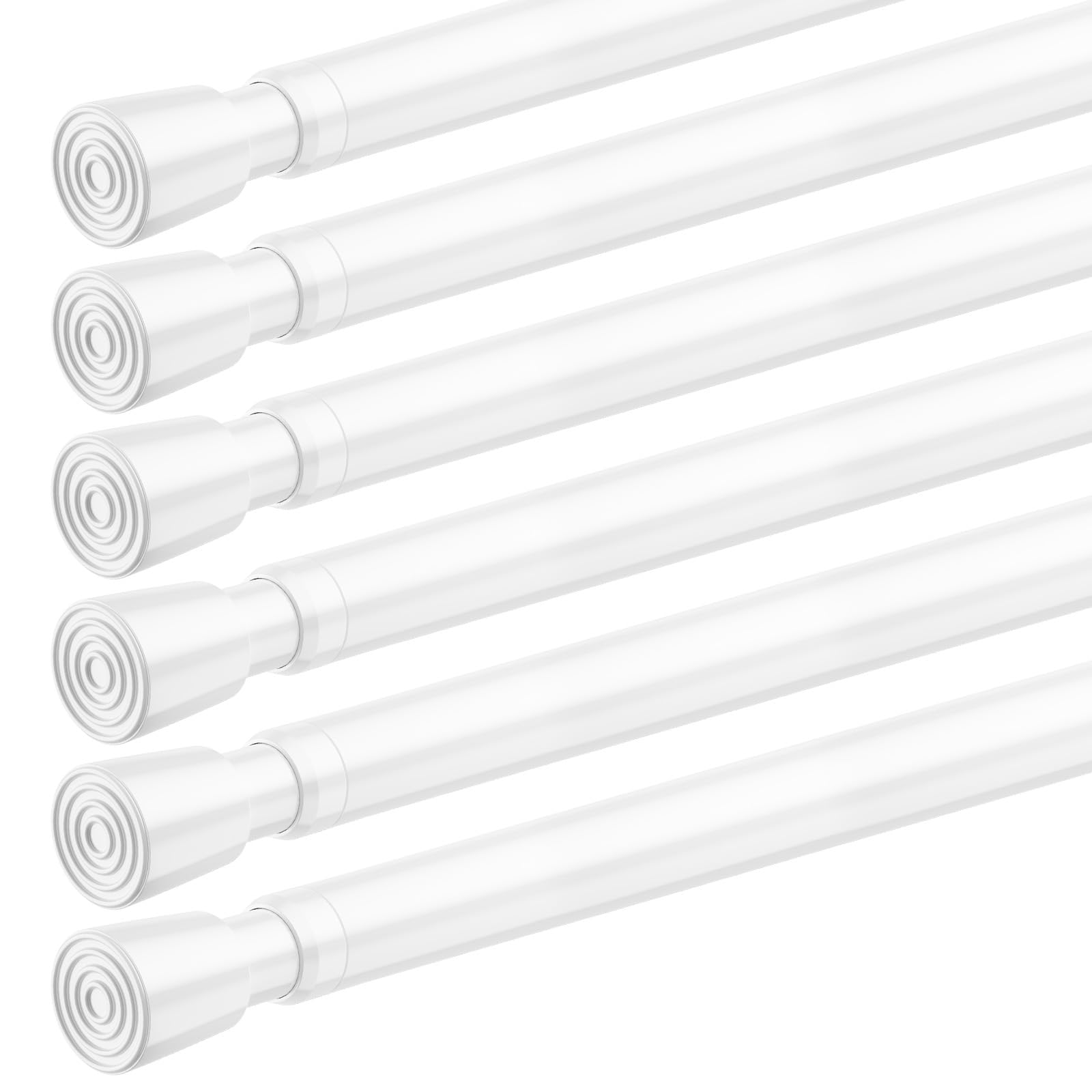 FVONZON Tension Curtain Rod White Spring Tension Curtain Rods 26-39 inch 6Pack Adjustable Spring Rods Extendable Tension Rod For Closet, Window, Kitchen,Bookshelf,Bathroom