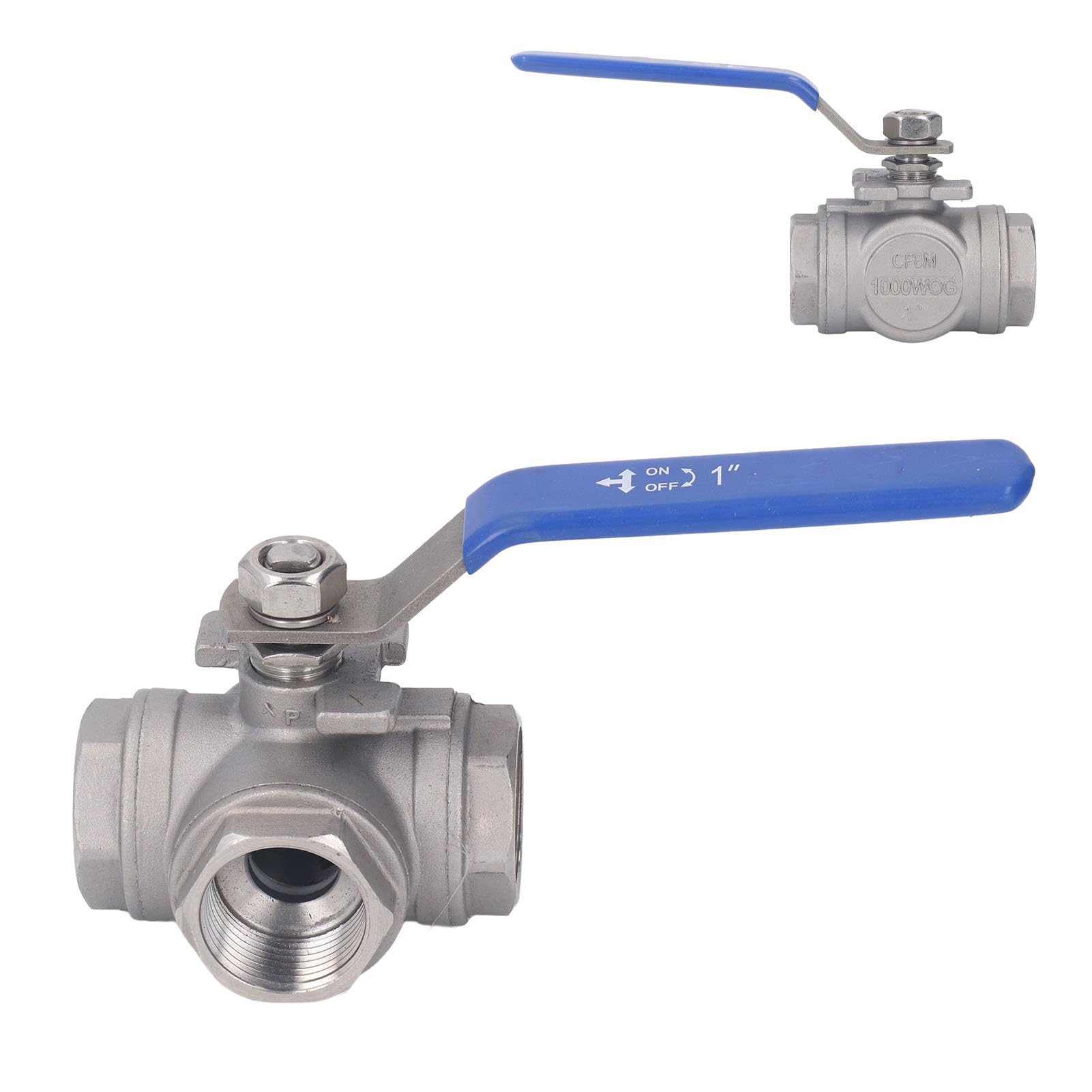 Válvula de bola de 3 vías en T de 1 pulgada, acero inoxidable 304 para control de agua y gas