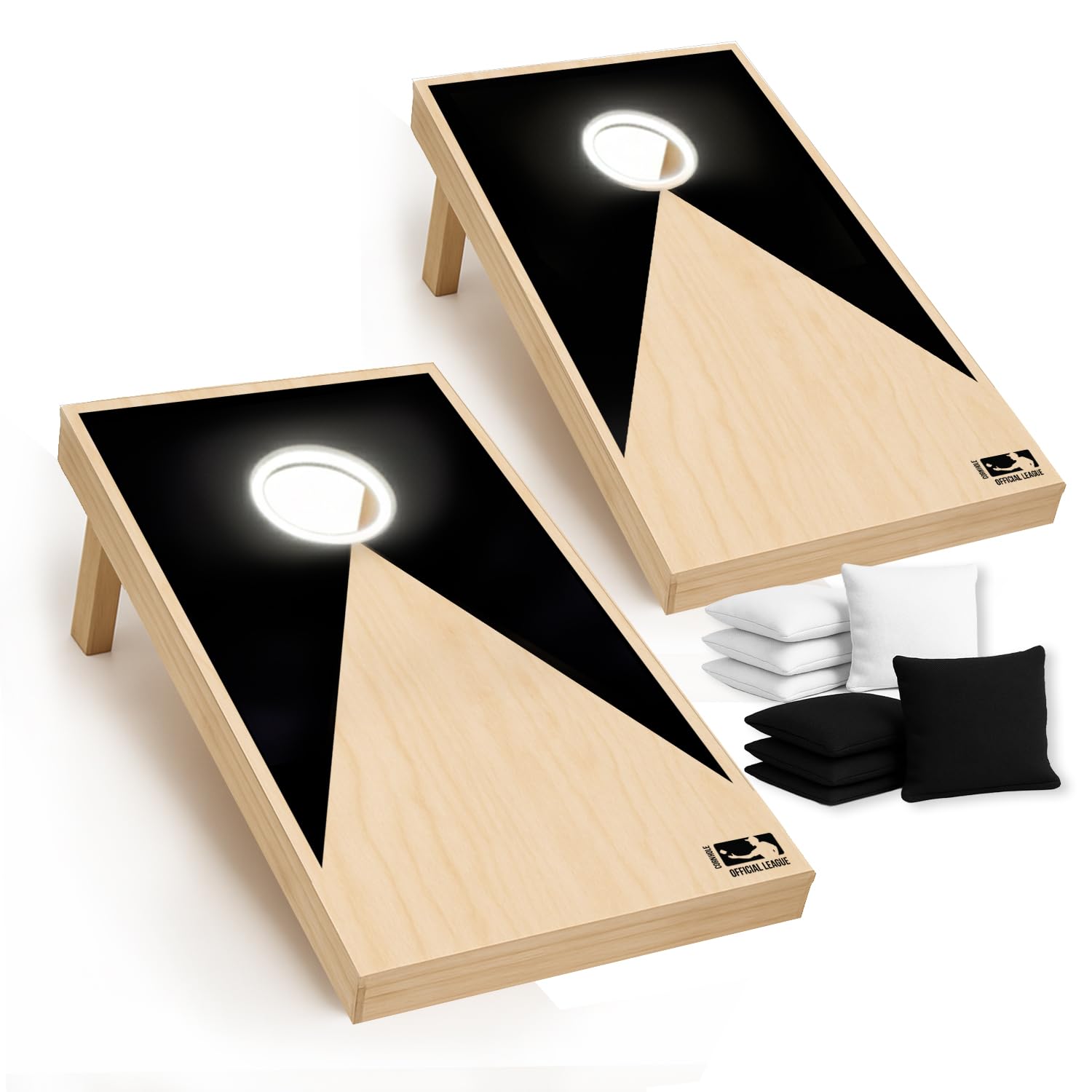 Cornhole Oficial Luminoso de Madera – 90×60 cm – 2 Tableros con Leds + 8 Sacos – Set Completo con Bolsa de Transporte – Juego Exterior para Jardín y Noches – Original Corner