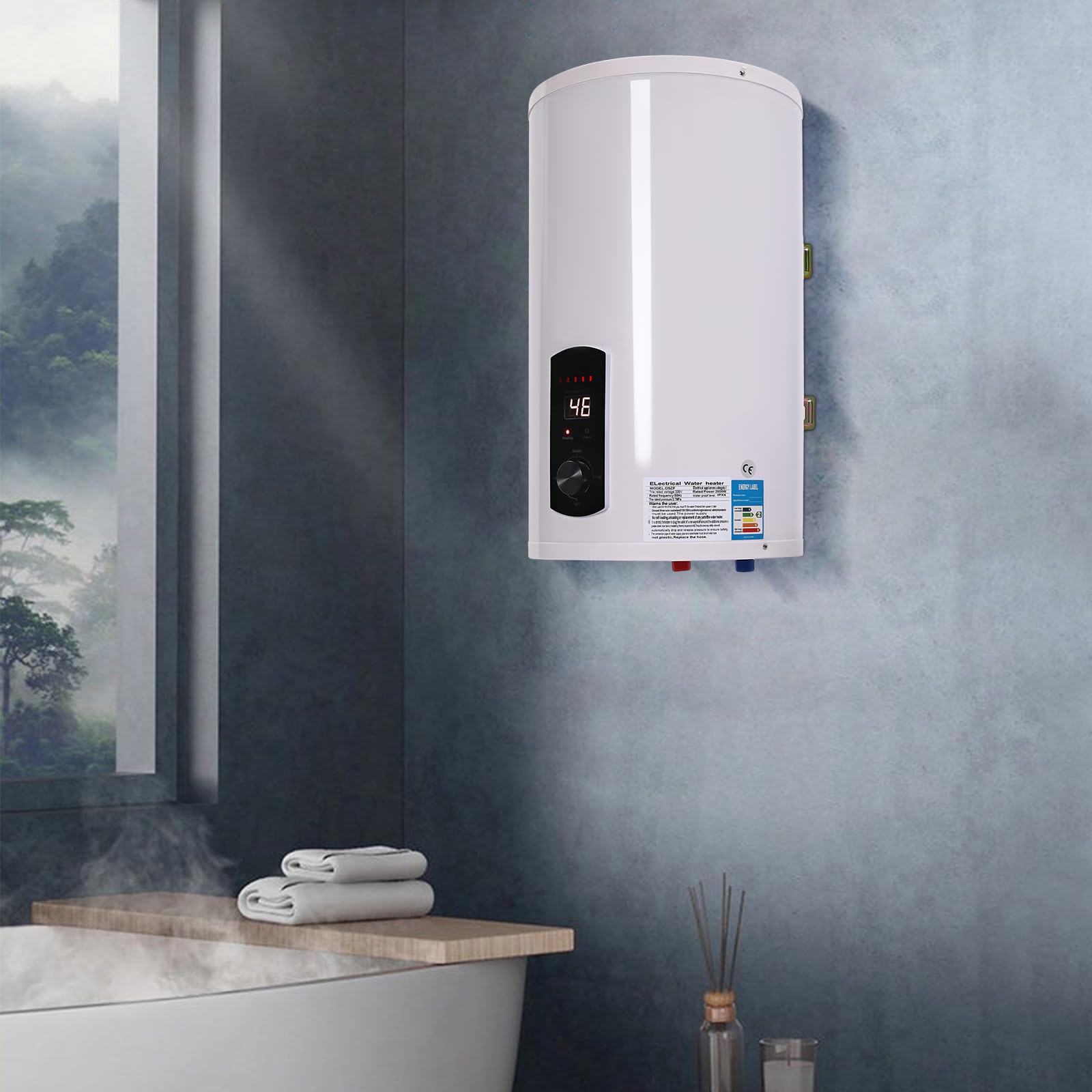 Chauffe-eau électrique 2000 W 80 L 80 litres Accumulateur d'eau électrique avec écran LED horizontal avec pommeau de douche pour cuisine, douche et salle de bain