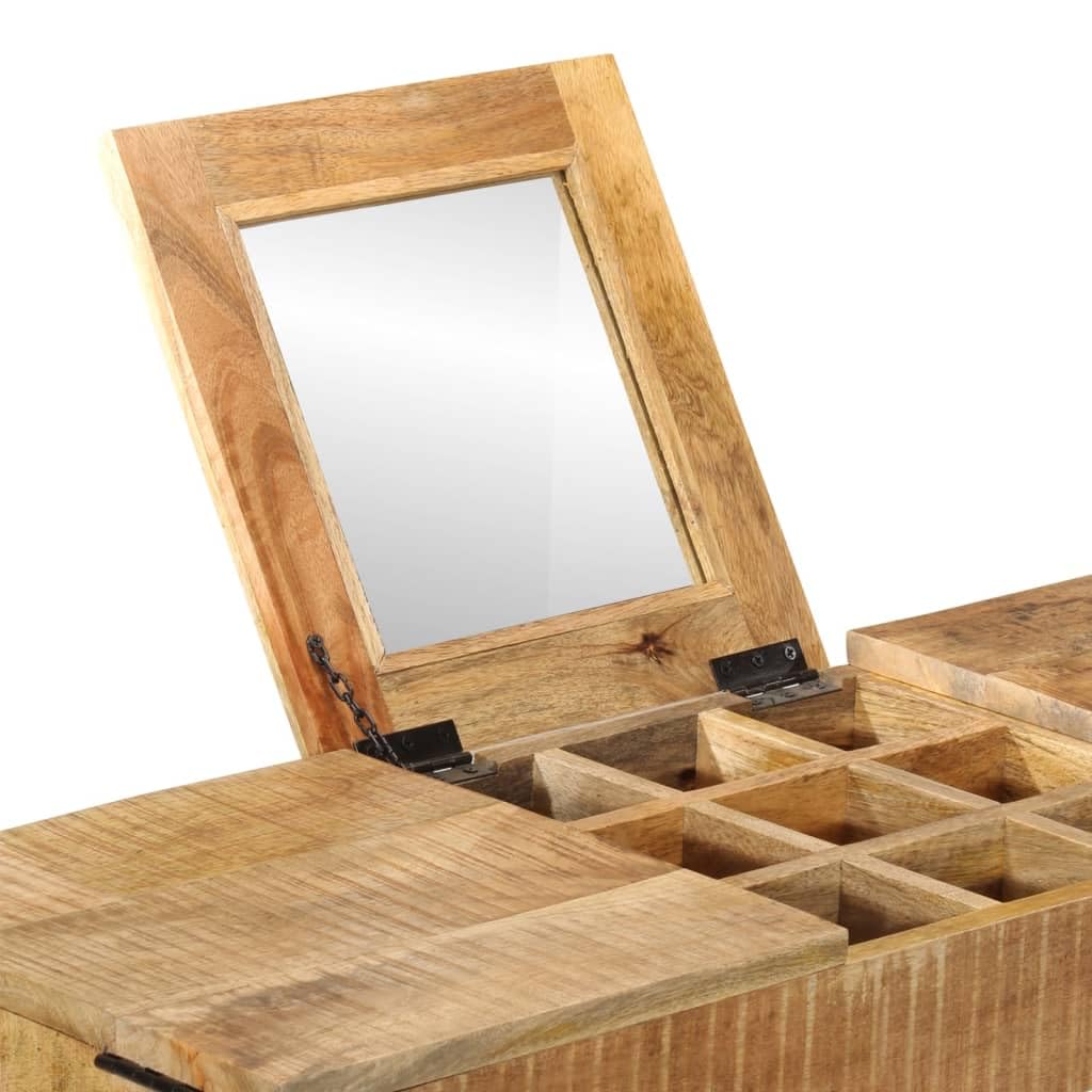 Tocador de madera maciza de mango y hierro, 105 x 35 x 75 cm, con cajón y espacio de almacenamiento, para dormitorio, vestidor, habitación de niña, con estante y organizador para cosméticos y