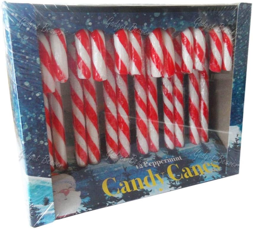 GadgetBeaver 12 Peppermint Candy Canes, Xmas Sweets Individually Wrapped Mint Sweet