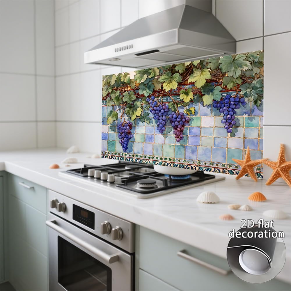 Kitchen Backsplash Wallpaper Peel and Stick Backsplash Oil Proof Sticker Grape Tile Stove Wall Decor 35.4 x 23.6 Inch
