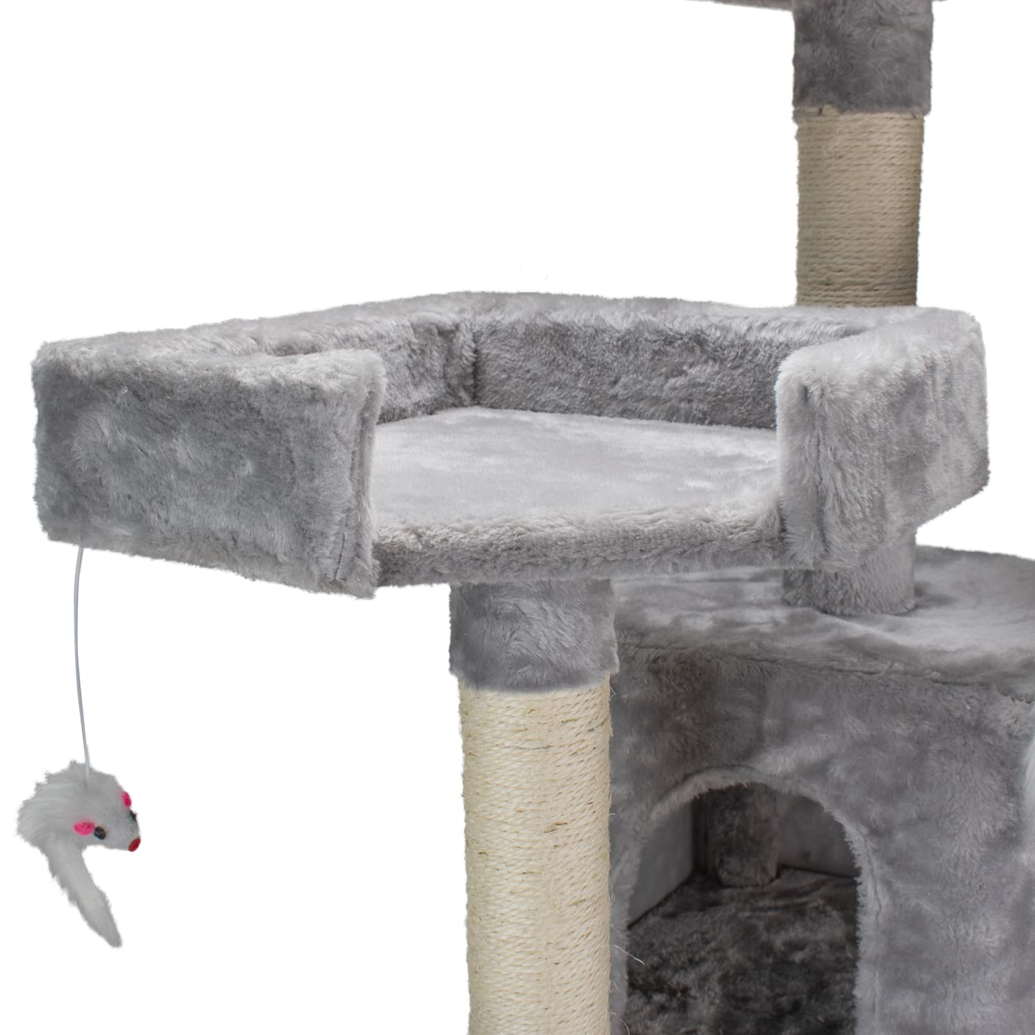 AQPET Tiragraffi XXL 170cm per Gatti con Cuccia, Albero Gioco Multifunzionale e Parco Giochi Completo, Colore Grigio