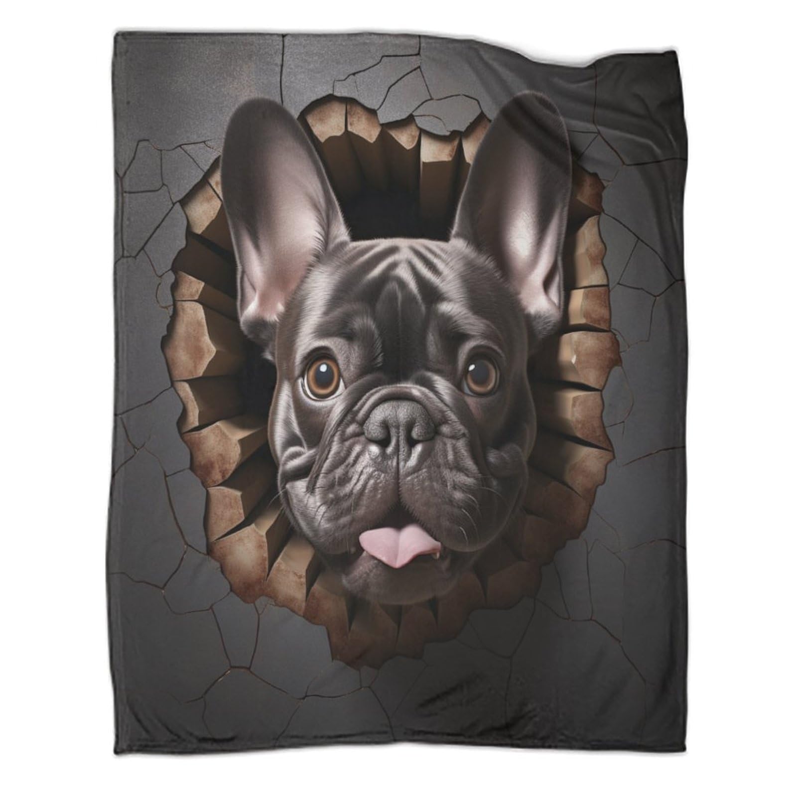 Überwurfdecke Mit Französischer Bulldogge – 127 X 152 Cm, Weiches Flanell, Hellbraun-schwarz-weiß