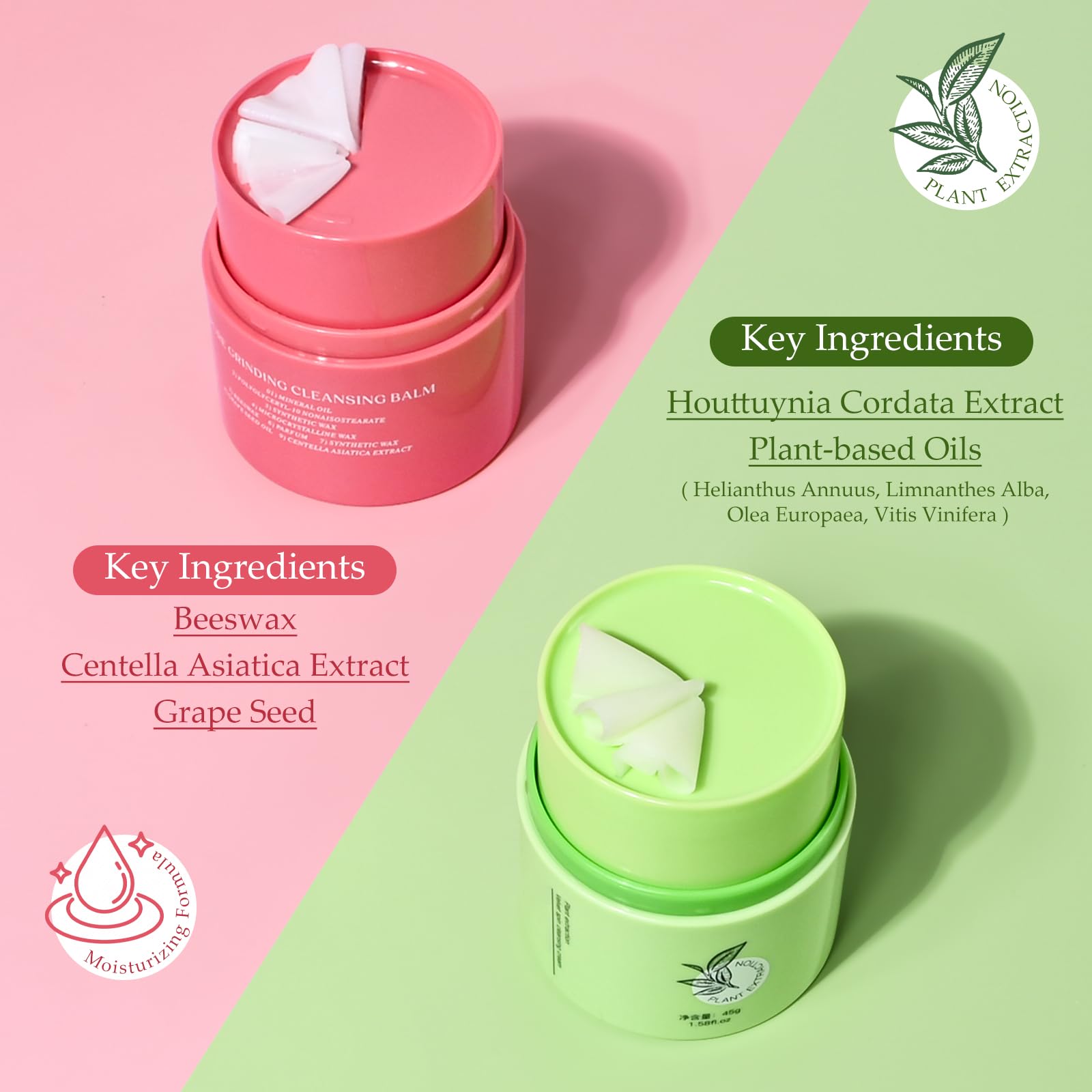 KYDA Gentle Plant Grinding Cleansing Balm, One-Step Makeup Cleansing Balm Makeup Remover with Plant Extracts and Hyaluronic Acid, Non-Greasy, Hydrating and Nourishing for All Skin Types, 1.58 Fl Oz