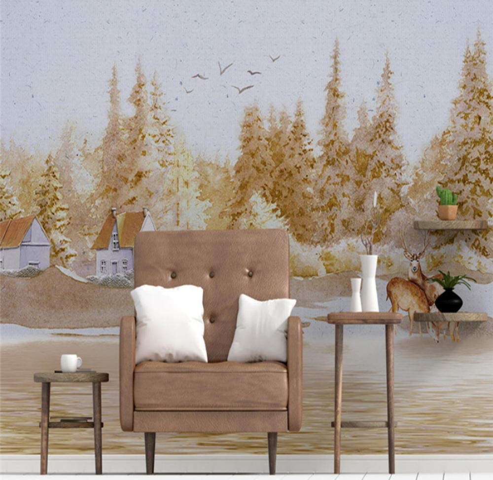 Amazon Sunkuxc 手描きの油絵壁紙ヴィンテージウッズ壁壁画3dカントリー壁紙アメリカンスタイル花壁画用リビングルーム 280x0cm 壁紙