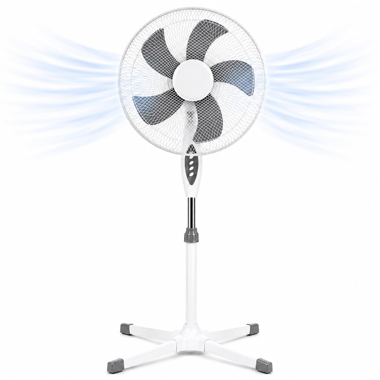Ventilatore a Piantana Ø 40 cm BIANCO - FACILE MONTAGGIO - 50 W - 3 Velocità - STABILE e SILENZIOSO - Oscillazione Orizzontale - Altezza Regolabile 103-130 cm - Testa Inclinabile - Base a Croce