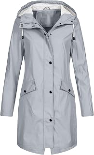 SHINROAD Breathable Men Coat Women's Solid Color Rain Jacket with Hood Windproof Design Autumn/winter Long Sleeve Buttons Zipper Placket Pockets Comfortable