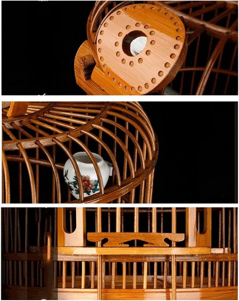 Cage à oiseaux vintage ronde en bambou avec support roulant