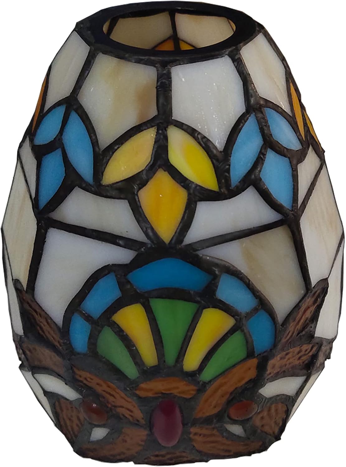 Tiffany Lamp Shade Replacement, 6"X6" Beige Blue Stained Glass Chimney Baroque Style Lampshade Only for Chandelier Wall Lamp Pendant Light Ceiling Fixture Table Lamp Hang(1pcs