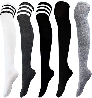 5 Pairs Over Knee Thigh Socks Knee-High Sock High Thigh Stockings High Boot Thigh Women Socks for Cosplay,Daily Wear