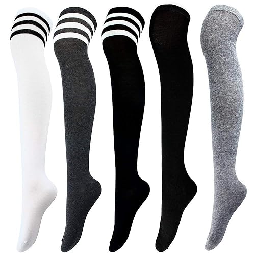M-Aimee 5 Pairs Over Knee Thigh Socks Knee-High Sock High Thigh Stockings High Boot Thigh Women Socks for Cosplay,Daily Wear - Color 1