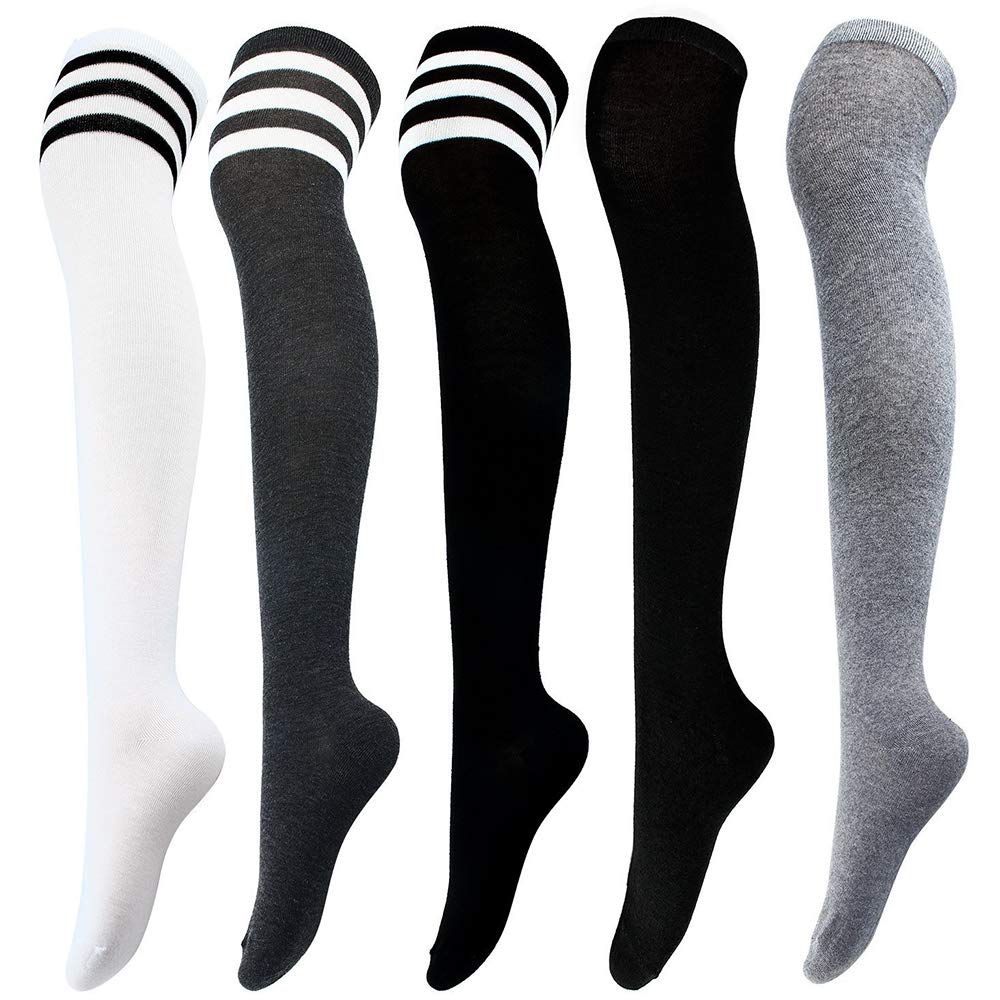 M-Aimee 5 Pairs Over Knee Thigh Socks Knee-High Sock High Thigh Stockings High Boot Thigh Women Socks for Cosplay,Daily Wear - Color 1