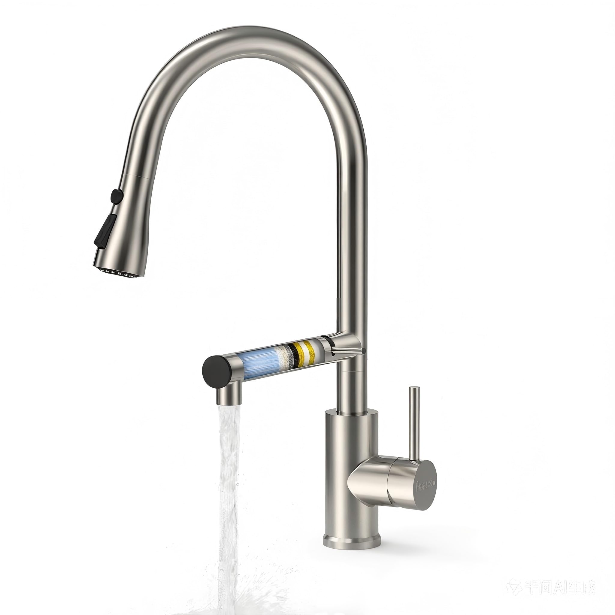 FEELSO Wasserhahn Küche Ausziehbar, 360°Drehbare Küchenarmatur mit Filter, Hochdruck Spültischarmatur mit 2 Strahlarten, Armatur aus Edelstahl