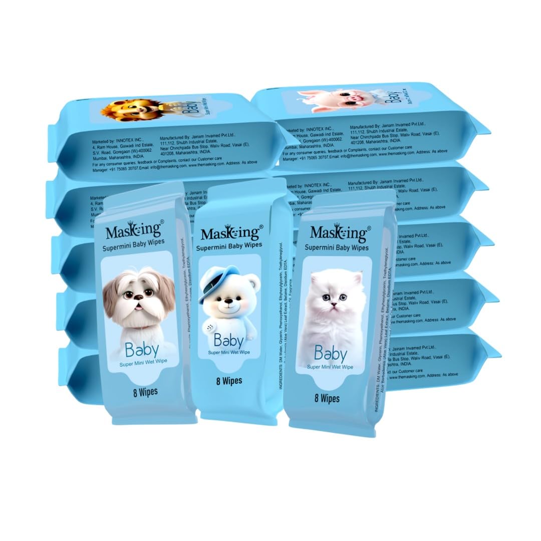 Masking Supermini Baby Wet Wipes – Small Size, Gentle Hygiene & Cleansing for Kids & Newborns (Pack 10)-picture-40
