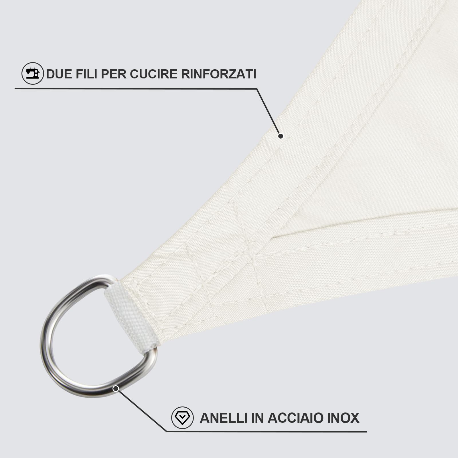 Sunnylaxx 3x3x3m Crema Tenda a Vela Triangolare Ombreggiante Impermeabile UV per Esterno Giardino