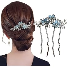1Pcs Flower Rhinestone Hair Comb Clips Floral Hair Pins for Buns Flower French Metal Hair Pin Hair Fork Decorative Hair Combs French Side Comb Hair Side Combs for Women French Twist Hair Comb Clip