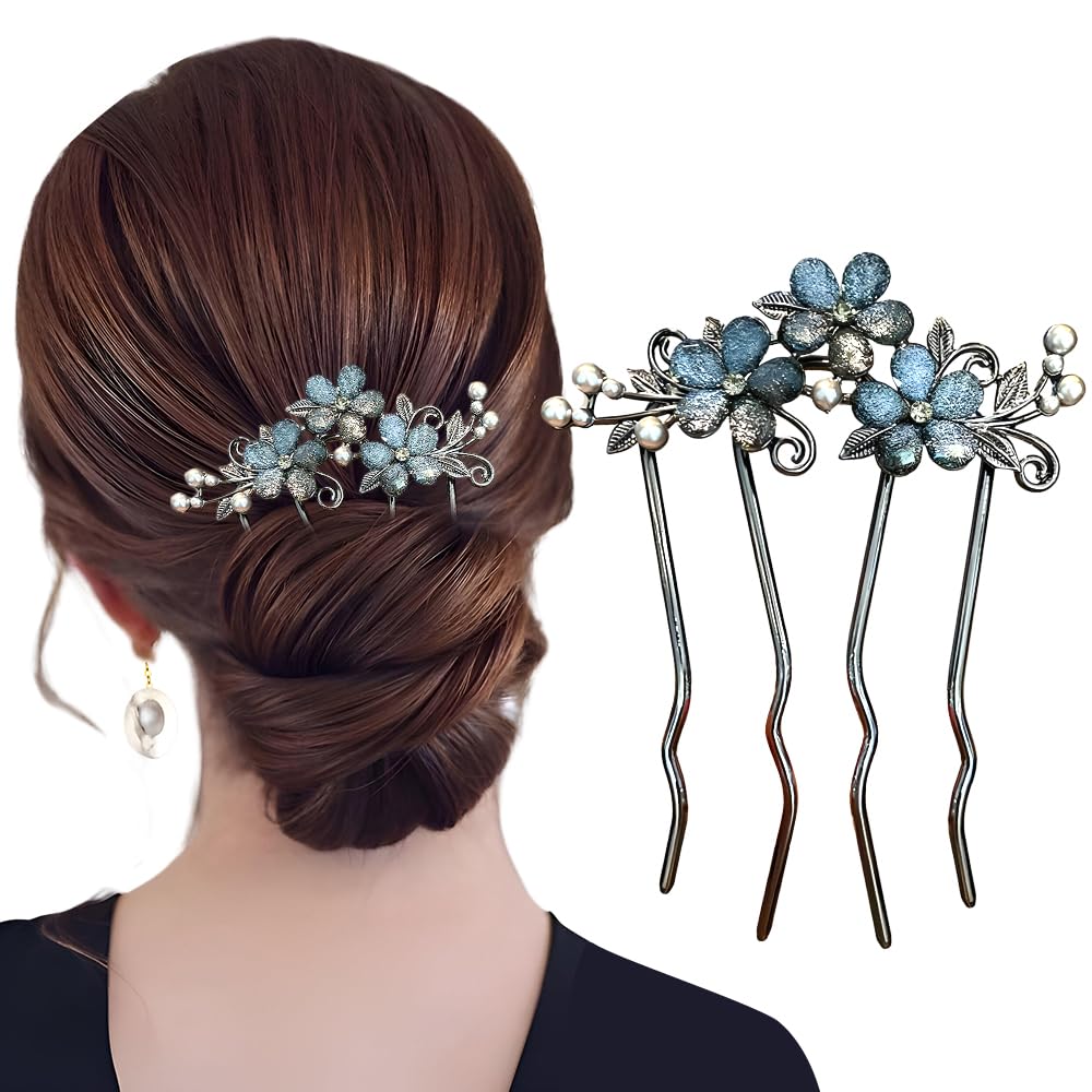 1Pcs Flower Rhinestone Hair Comb Clips Floral Hair Pins for Buns Flower French Metal Hair Pin Hair Fork Decorative Hair Combs French Side Comb Hair Side Combs for Women French Twist Hair Comb Clip