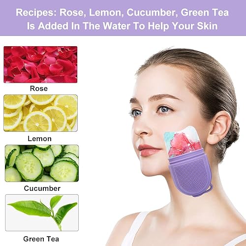 Miniatura 9 de Molde de silicona reutilizable con cepillo para terapia de frío facial, rodillo de masaje facial (azul)