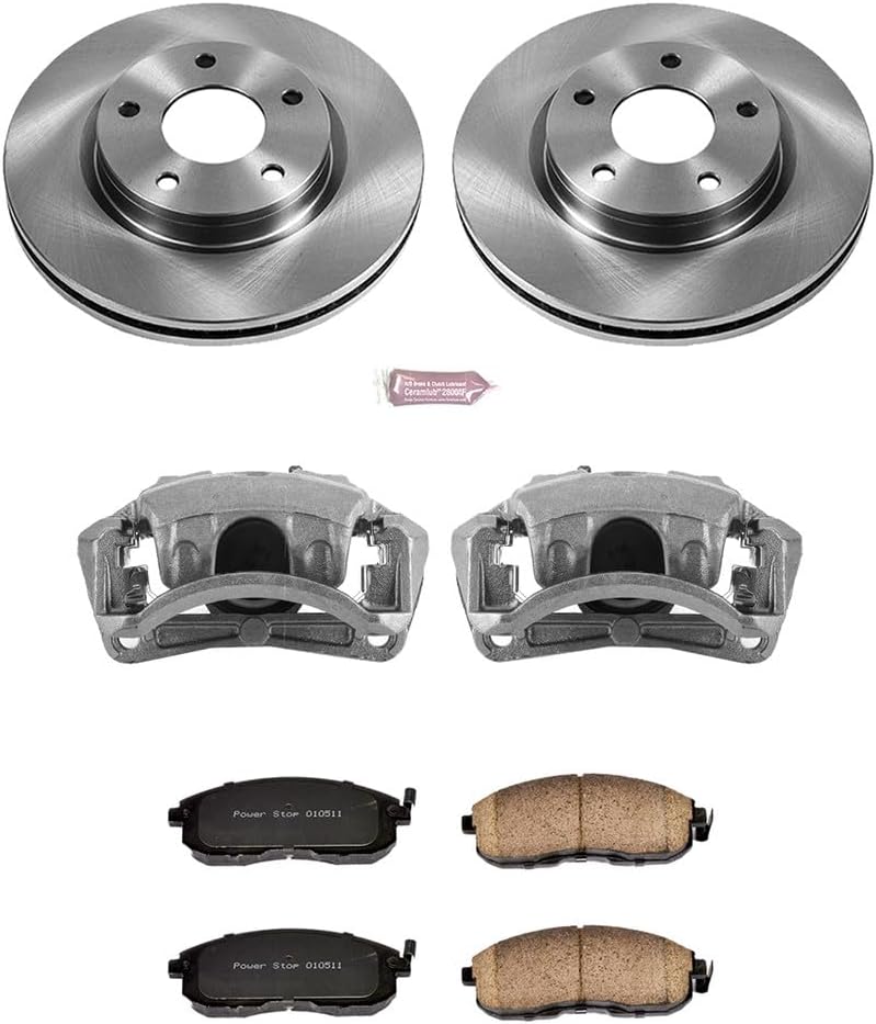 PowerStop Front Brake & Caliper Kit for Nissan Sentra 2013-19 - Ceramic Brake Pads + Calipers + Disc Rotors Replacement, KCOE6961
