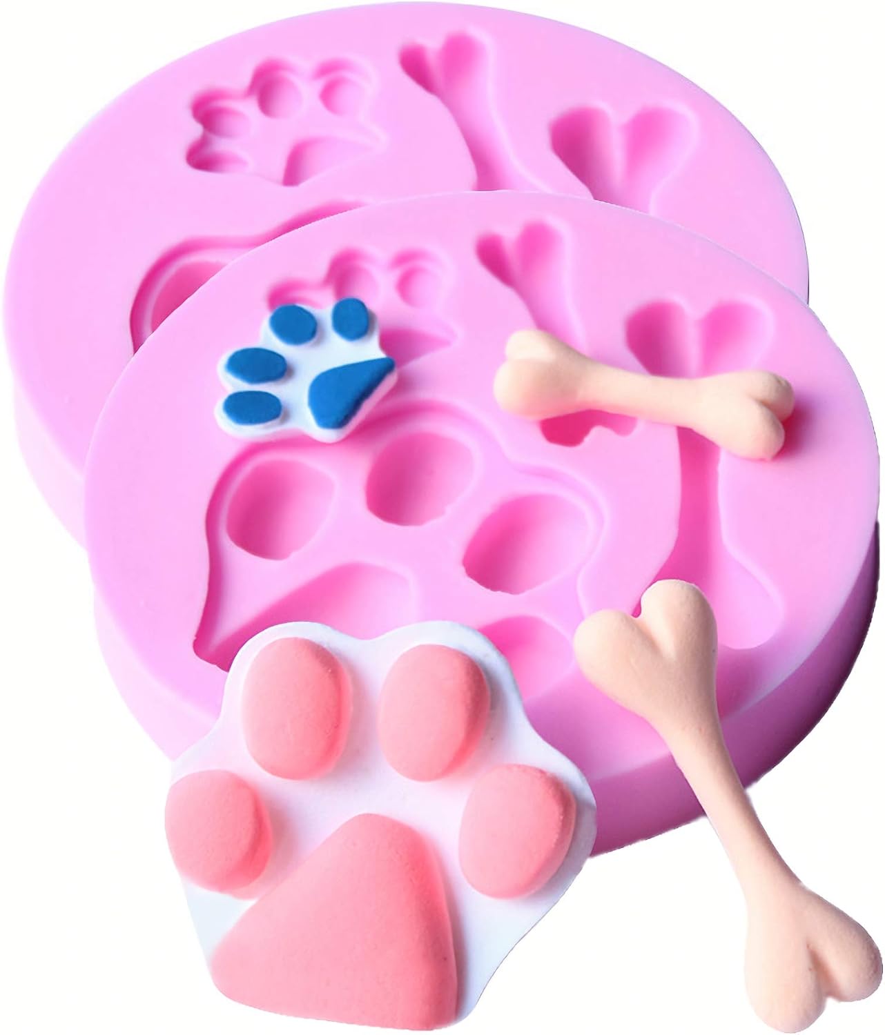 2 Pcs Cat Paw, Dog Paw And Bone Shape Flexible Silicone Molds - Fondant, Candy, Icing, Biscuit Decor, Chocolate, Polymer Clay, Resin, Epoxy
