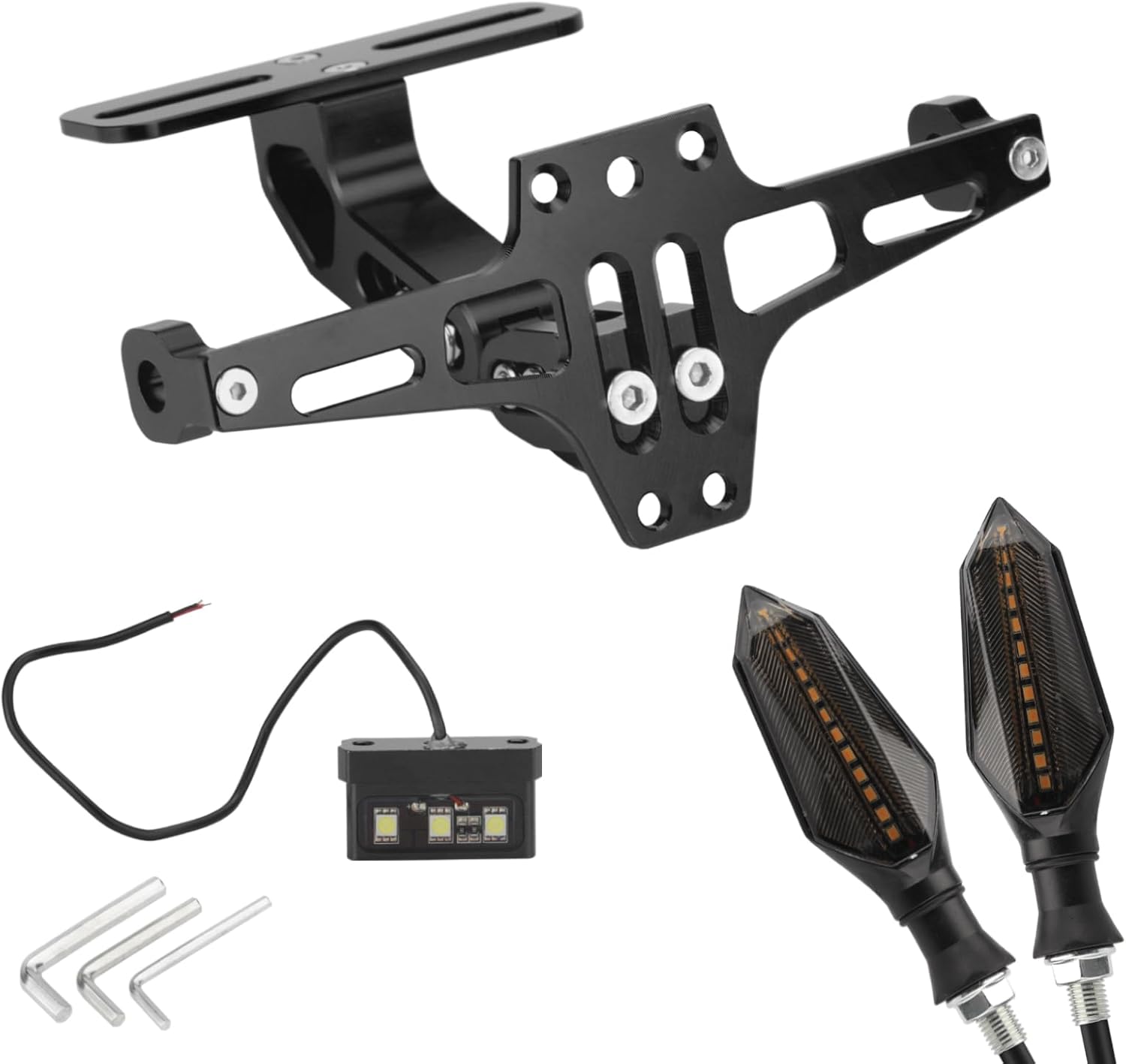 Motorcycle License Plate Bracket with 2 Turn Signals Lights Adjustable Motorcycle License Plate Holder CNC Aluminum Motorcycle Fender Eliminator Kit with LED Light (Black)