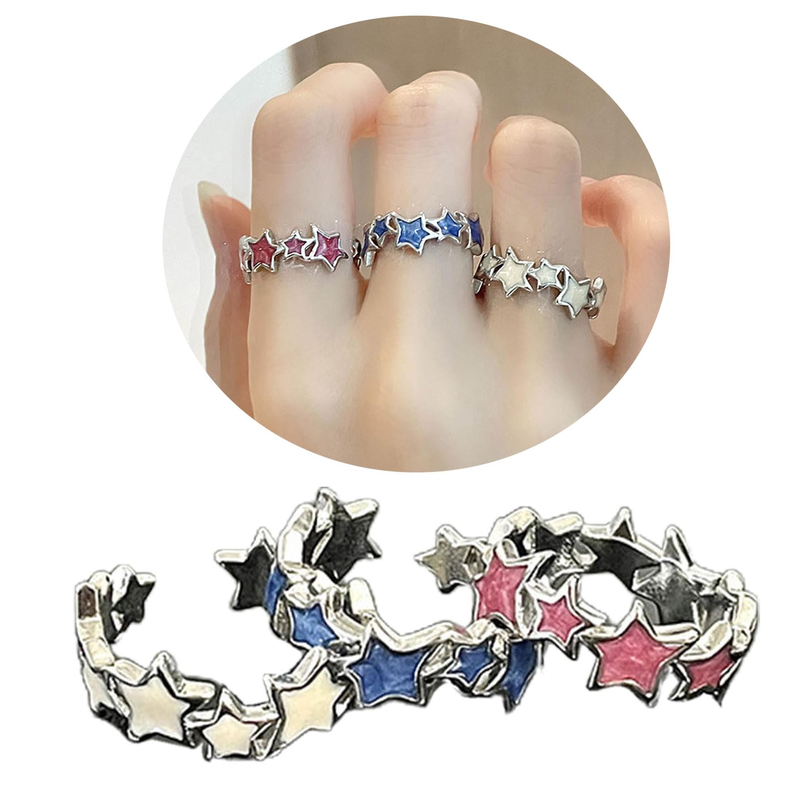 jiingekk 3Pcs Gothic Vintage Five pointed Star Rings Harajuku Y2k Accessory Dopamine Hip Hop Star Finger Rings Couple Jewelry