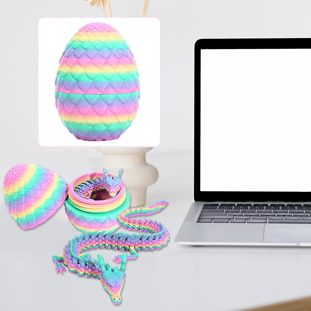 3D Snake Egg Articulating Gemstone Crystal Snake Figurine 3D Printed Dragons Dragon Crystal Dragon Fidget Toys Flexible Joints Mystery Dragon Action Figures Home Office Decor Desk Toys(Macaron Color) - Image 4