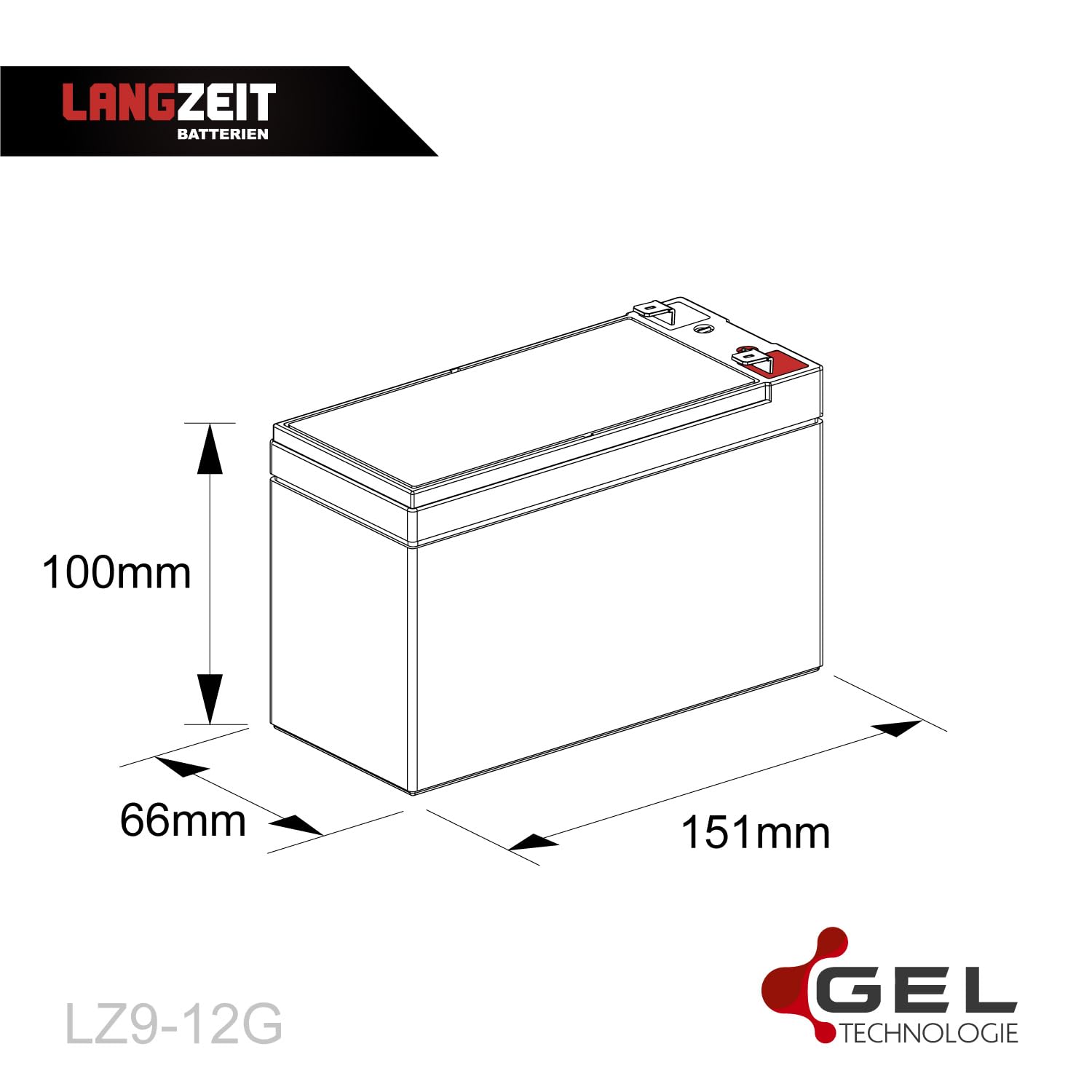 LANGZEIT Akku 12V 9Ah Gel Profi Blei-Akku extrem zyklenfest vorgeladen auslaufsicher ersetzt 7Ah 7,2Ah 7,5Ah