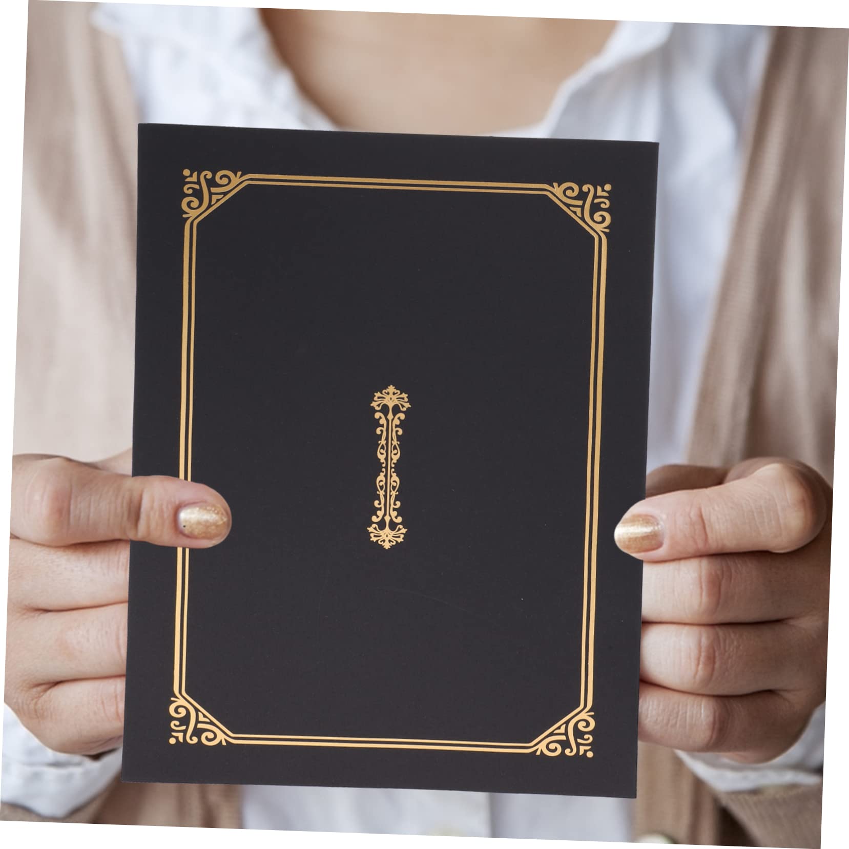 5 Pièces Couverture De Certificat D'honneur Le Diplôme Couvre La Bordure En Feuille Dor Certificat D'achèvement Armature En Métal Cadres Noirs Bronzage Papier A4 Accessoires
