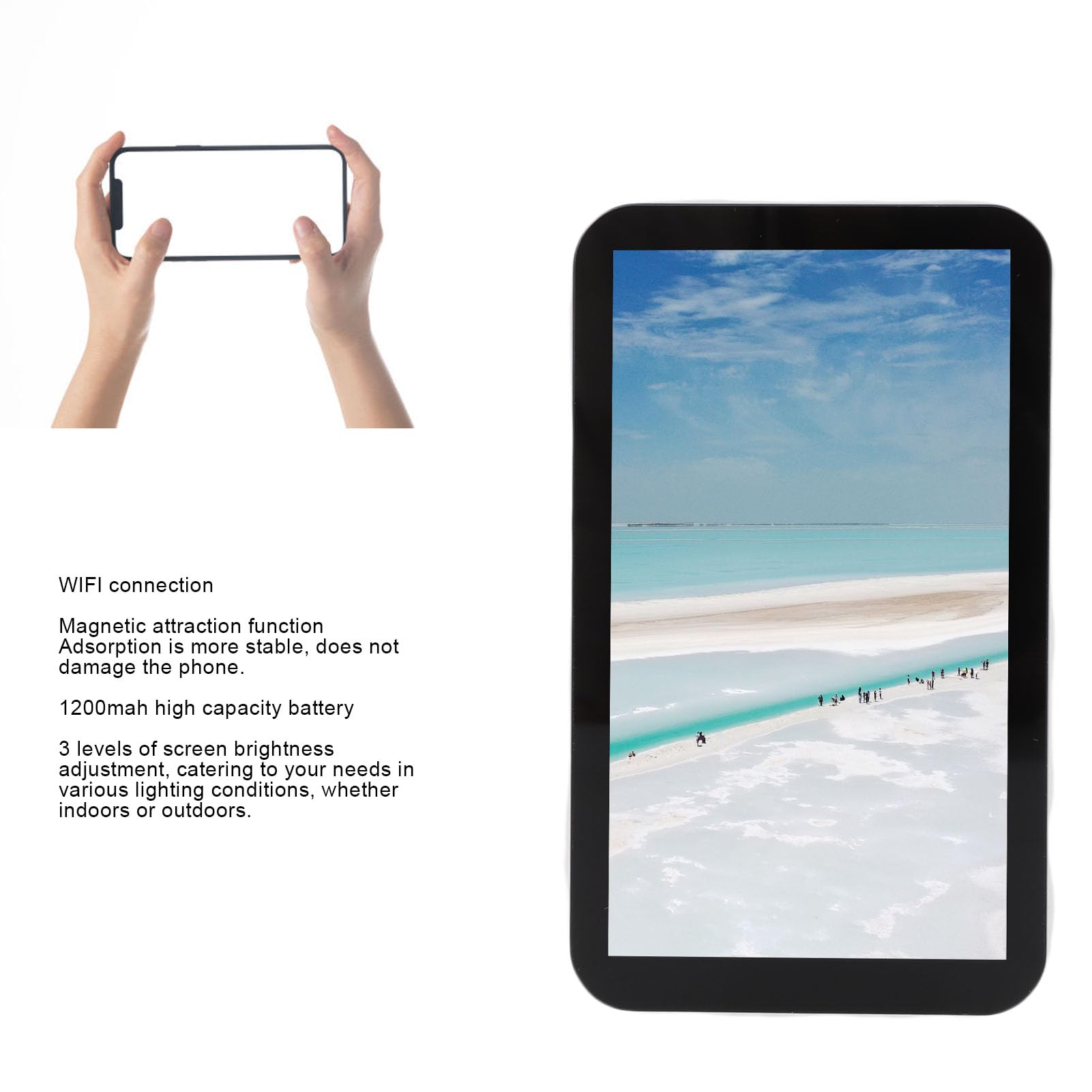 Drahtloser Selfie -Monito -Bildschirm für Phone Android, 3,97 Zoll 5G WLAN Magnetic Phone Vlog Selfie Bildschirm 3 Level Helligkeit Zurück Kamera -Monito mit Fernbedienung