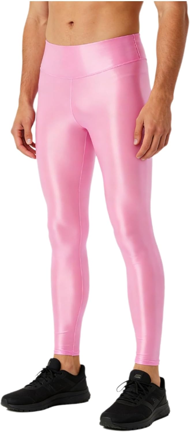 MSemis Men's Soily Glossy Trousers Tights Stretchy Nylon Tights Solid Color Shaping Leggings for Yoga