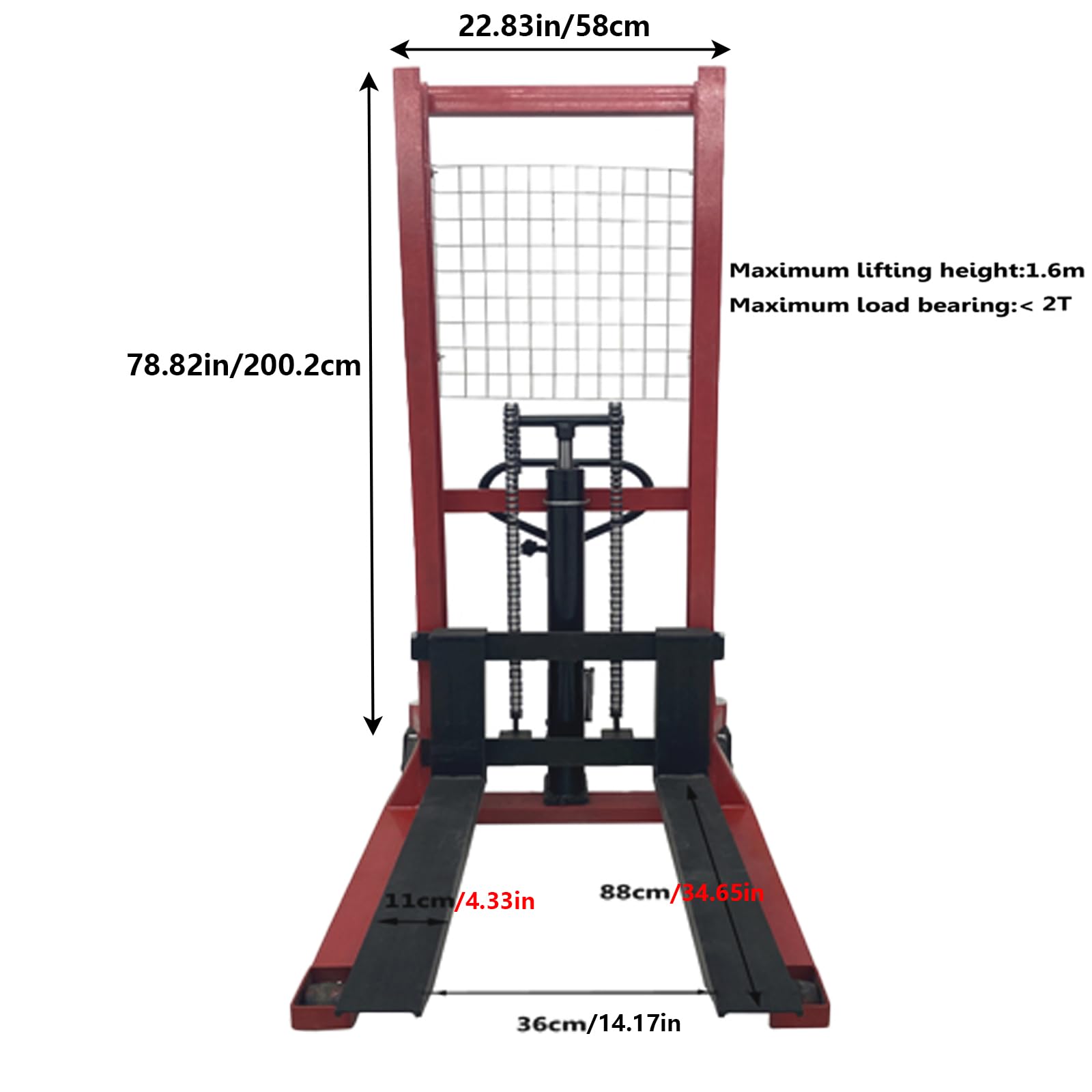 WYDDDARY 4409 lbs/2 Ton Manual Hydraulic Pump Walkie Stacker Forklift Reach Pallet Lift Forklift Truck for Single-Sided Lifting, Hoisting and Carrying